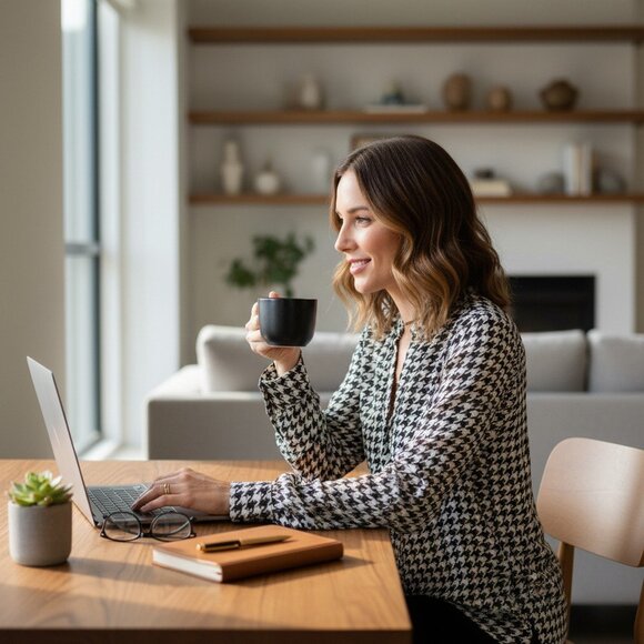 Vintage Jacob chemisier femme Small noir et blanc Pied-de-poule - Picture 1 of 6